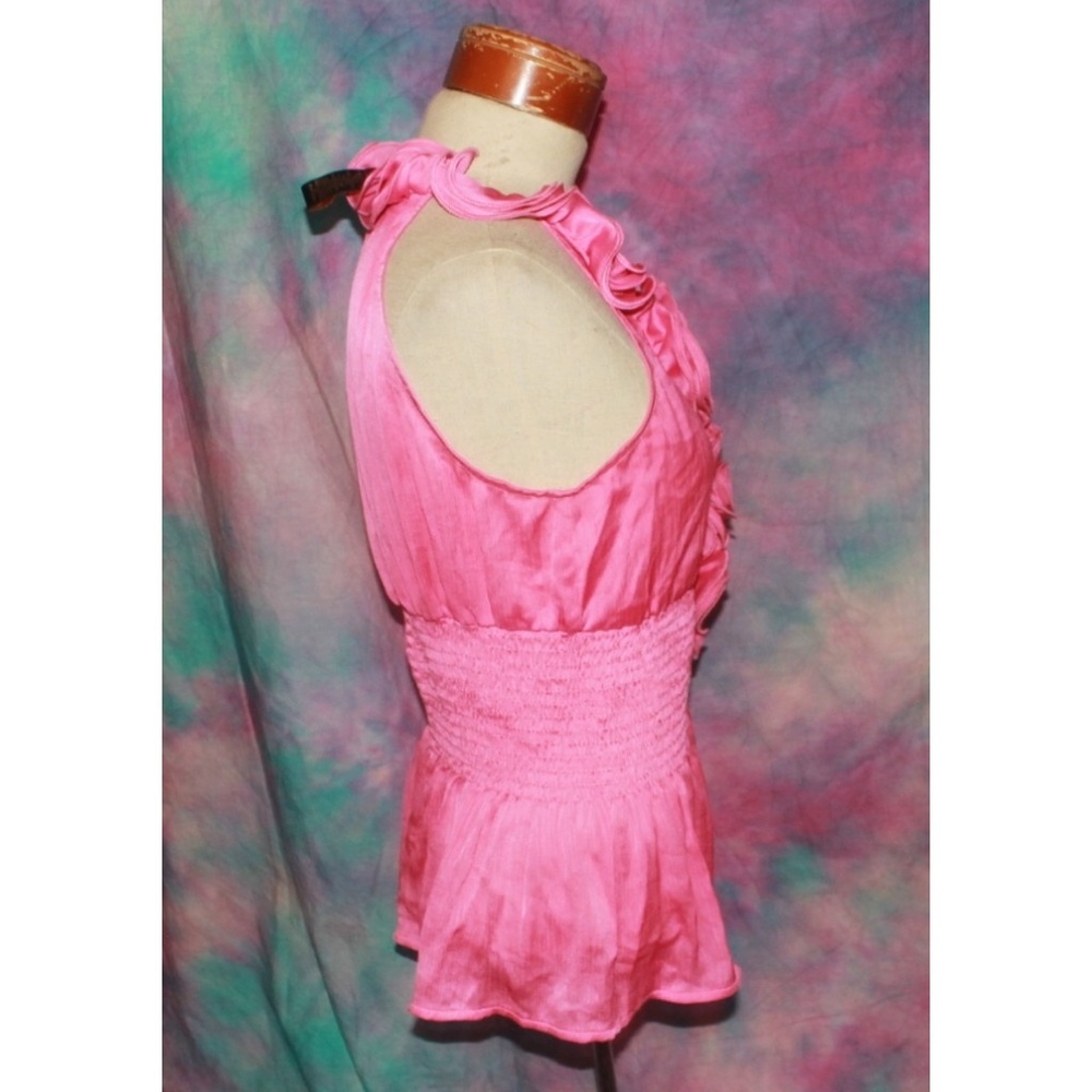 Pink Ruffle button down peplum halter top blouse L - Picture 2 of 3